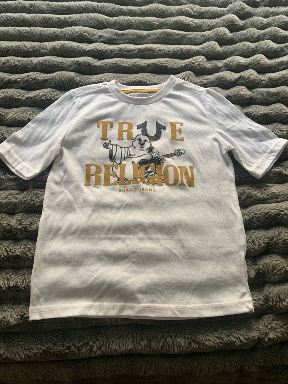 True Religion White Kids Graphic Tee with Gold Logo